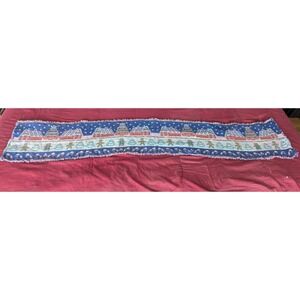 Vintage Christmas Tapestry Table Runner Gingerbread Winter Village Fringe 64in